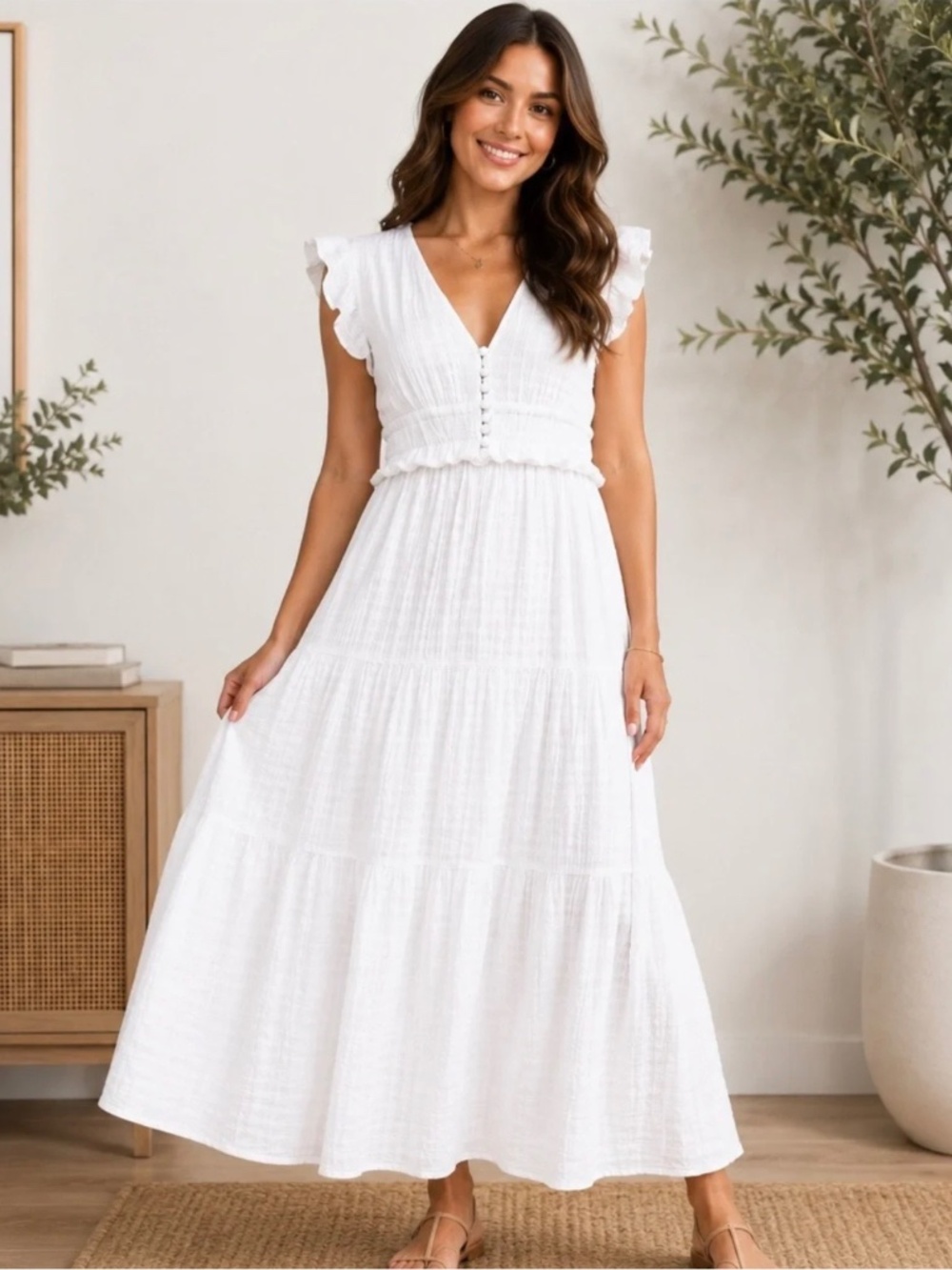 Smocked/tiered flowy boho dress